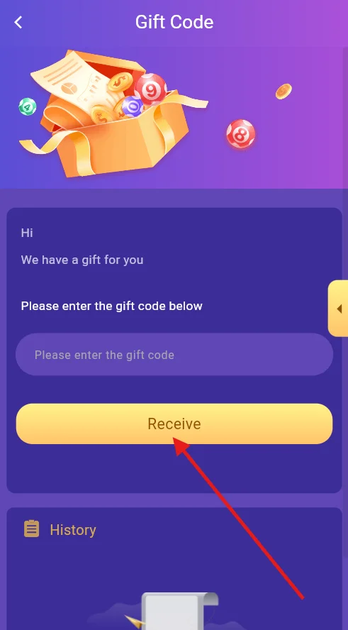 Tap the receive button